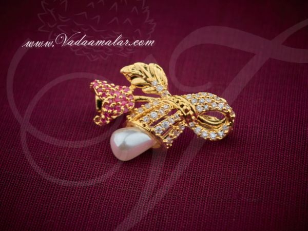 Saree Pins Gold plated American Daimond And Ruby Stone Gift Jewelry