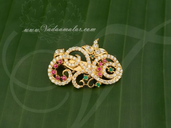 Saree Pins Gold plated American Diamond and Ruby Stone Gift Jewelry