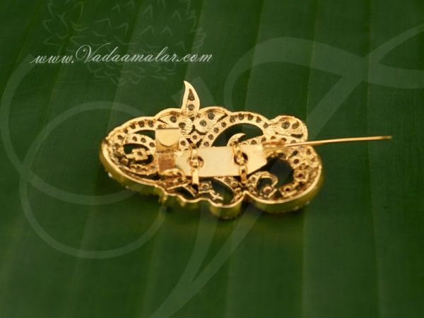 Saree Pins Gold plated American Diamond and Ruby Stone Gift Jewelry