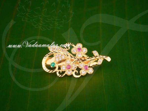 Saree Pins Gold plated  Ruby Emerald Stone Gift Jewelry