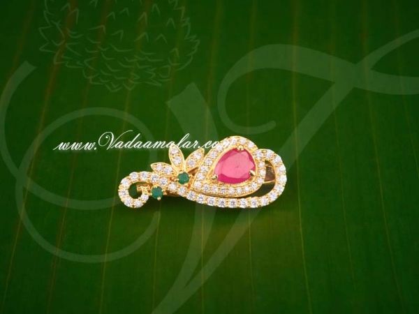 Saree Pins Gold plated  Ruby Emerald Stone Gift Jewelry