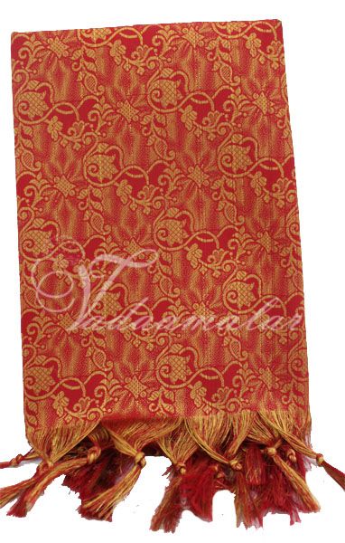Red Poly Cotton Zari Brocade Shawl Gift Stole for Guests Jacquard fabric wrap