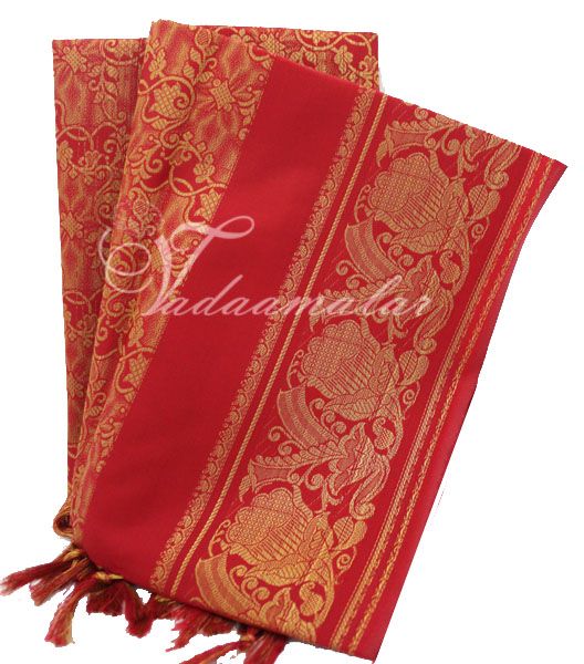 Red Poly Cotton Zari Brocade Shawl Gift Stole for Guests Jacquard fabric wrap