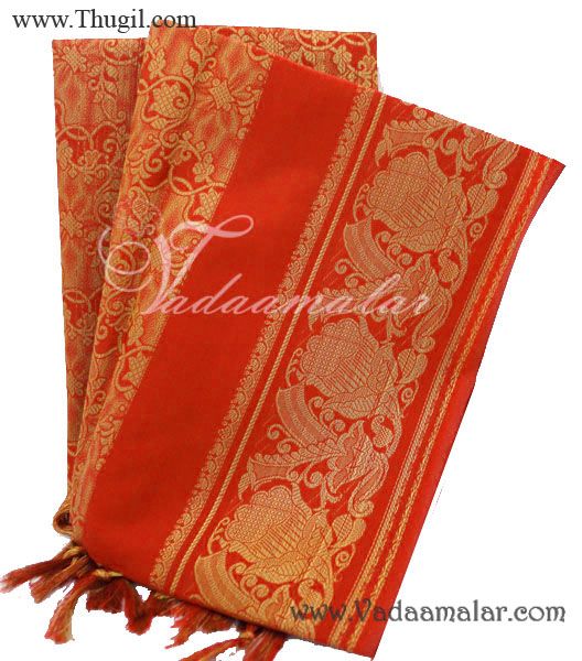 Orange Poly Cotton Zari Brocade Shawl Gift Stole for Guests Jacquard fabric wrap