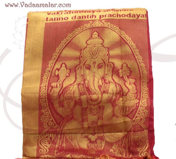 Ganesha Design Poly Cotton Zari Brocade Shawl Gift Stole for Guests Jacquard fabric wrap