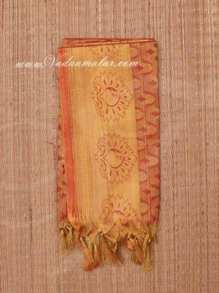 2.25 m Orange Color Poly Cotton Zari Brocade Shawl Gift Stole for VIP gift