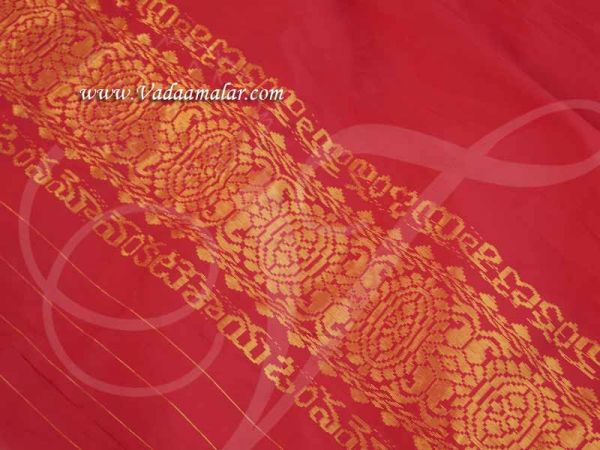 Red Color Perumal Sanku Chakaram Polyester Zari Shawl Buy Now 