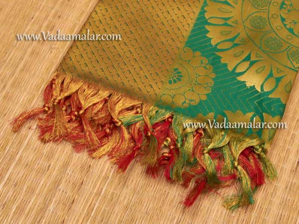 2.25 mts Green Color Poly Cotton Zari Brocade Shawl Gift Stole for VIP gift