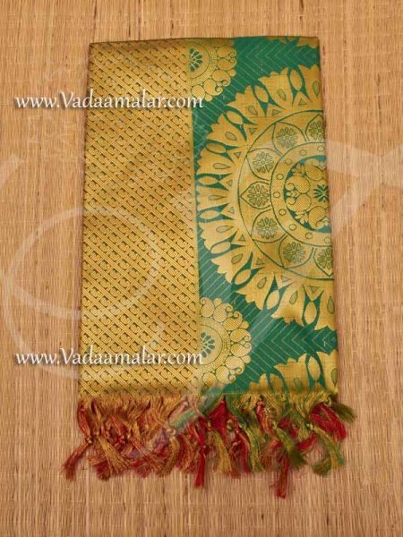 2.25 mts Green Color Poly Cotton Zari Brocade Shawl Gift Stole for VIP gift