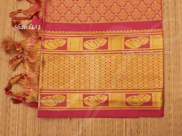 Pink Color Poly Cotton Zari Brocade Shawl Gift Stole for Guests 1.8 meter