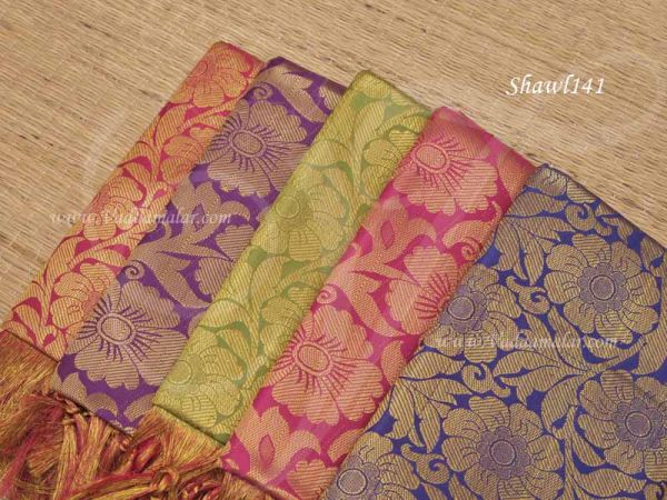 Assorted Colours VIP Shawl Zari Gold Ponnadai for Guests 5 Pieces