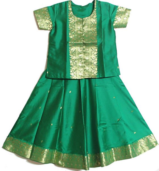 Green South Indian Childrens Skirt Choli Silk Pavadaa Pavadai Chattai for girls South India Ethnic wear