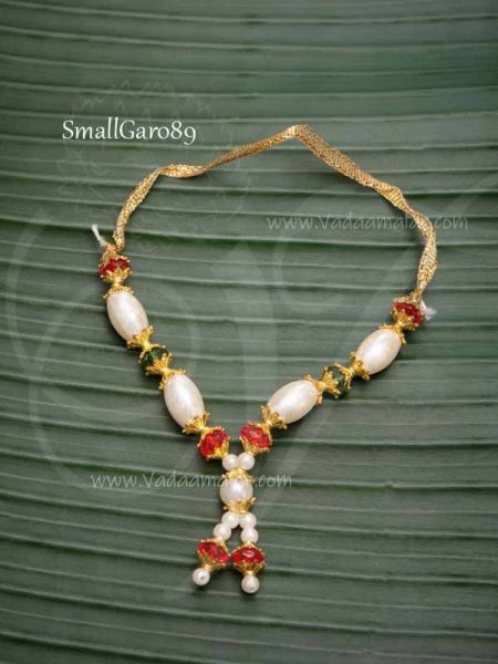 Garland for Small Deity Statue Pearls Gold Necklace Maala 3.5 inch