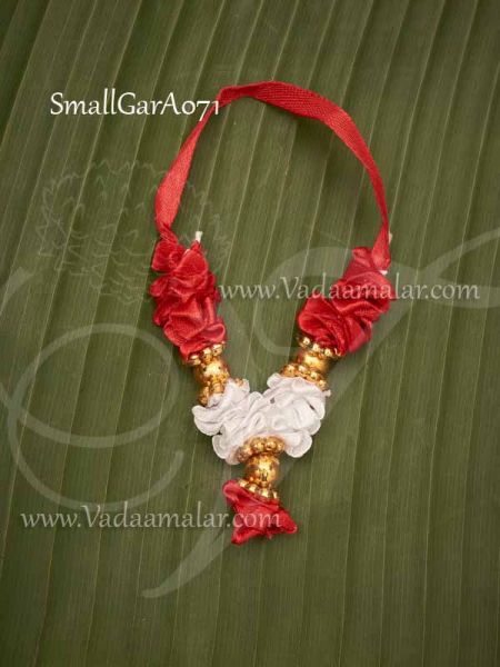 Small Deity Statue Garland Red and White Colourful Synthetic Garlands Maala 2.5 inches(2 Pieces)