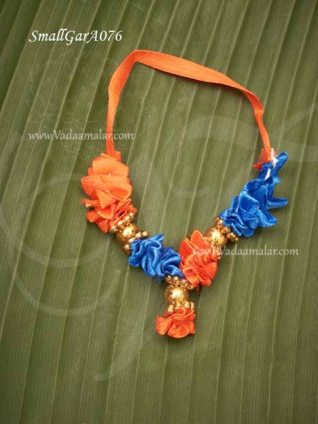 Small Deity Statue Garland Blue and Orange Colourful Synthetic Garlands Maala 2.5 inches (2 Pieces)