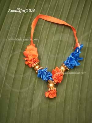 Small Deity Statue Garland Blue and Orange Colourful Synthetic Garlands Maala 2.5 inches (2 Pieces)