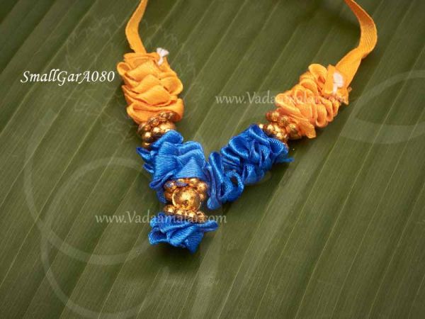 Small Deity Statue Garland Blue and Yellow Colourful Synthetic Garlands Maala 2.5 inches (2 Pieces)