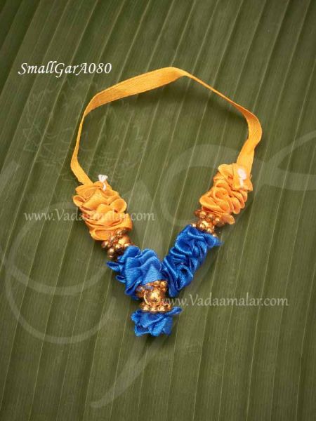 Small Deity Statue Garland Blue and Yellow Colourful Synthetic Garlands Maala 2.5 inches (2 Pieces)