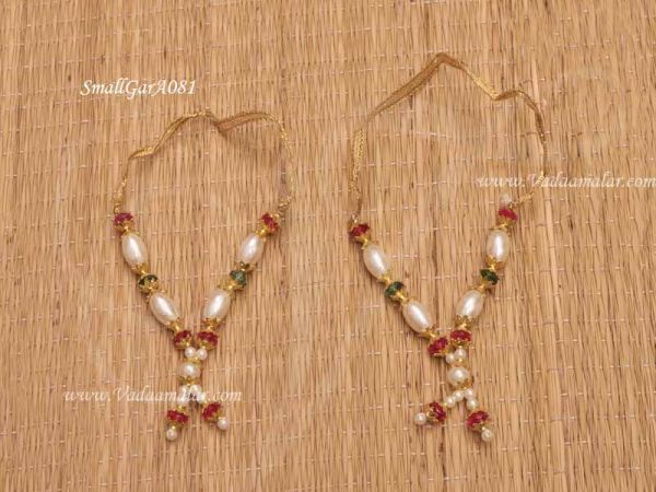 Garland for Small Deity Statue Pearls Gold Necklace Maala 4 inch (2 Pieces)