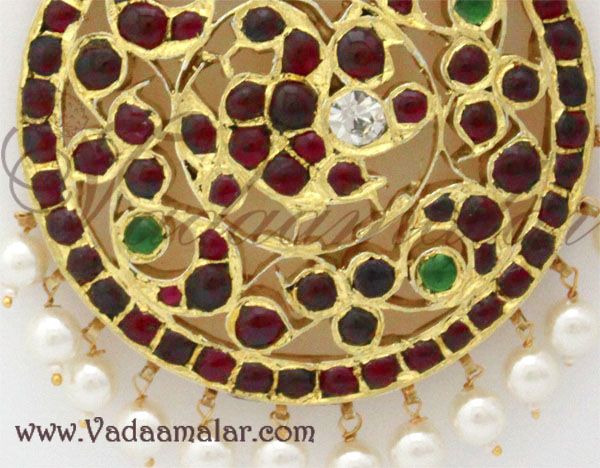 Original Temple Jewelry Pendant Kemp Red Green Stones With Pearls for Weddings