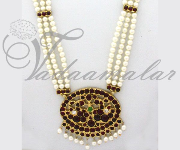 Gorgeous Original Temple Jewelry Long Neklace With Pearls  for Bharatanatyam Dance