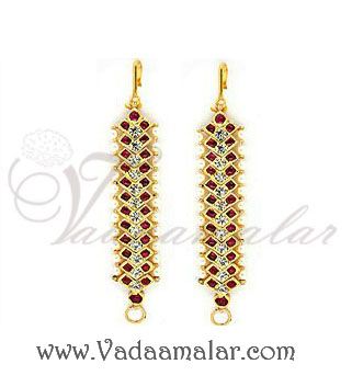 Original Temple Jewelry Mattal In Maroon & White stones for Bharatanatyam Dance Also Called Ear Extension.