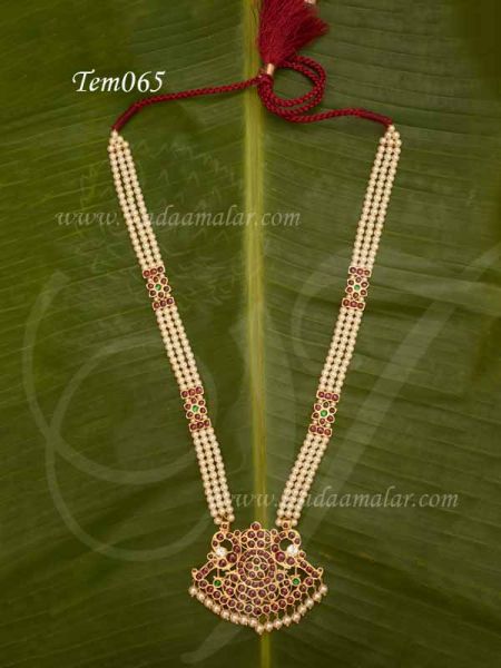 Long Neklace Kemp stones Original Silver Mohti Mala Jewellery Kathak Bharatanatyam Dance