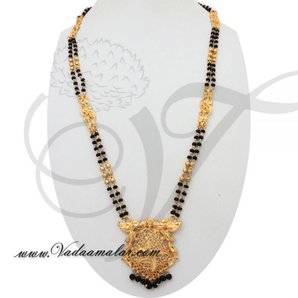 Mangalsutra traditional India black & gold beads long chain with pendant 