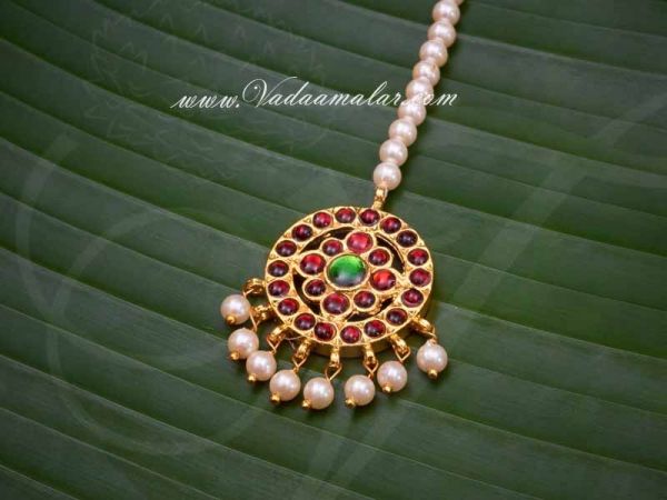 Pearl String Round Kemp Indian Jewellery head Ornament Maang tikka Chutti Shop online