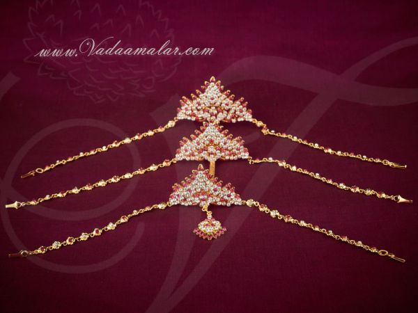 White and Pink Stones Tikka India Bridal Crown buy Online Maang Crown Tikka Cutti