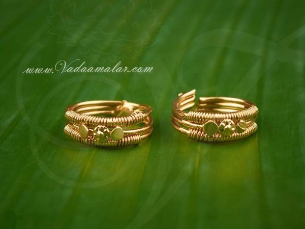 2 pieces Micro Gold plated Indian Style Toe Ring Feet Jewelry Metti bichiya bichiyas