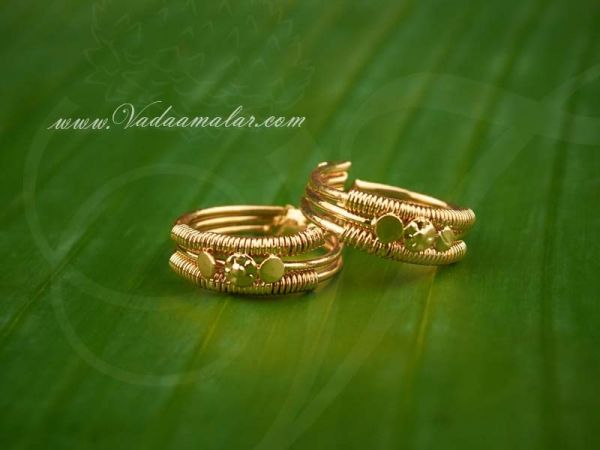 2 pieces Micro Gold plated Indian Style Toe Ring Feet Jewelry Metti bichiya bichiyas