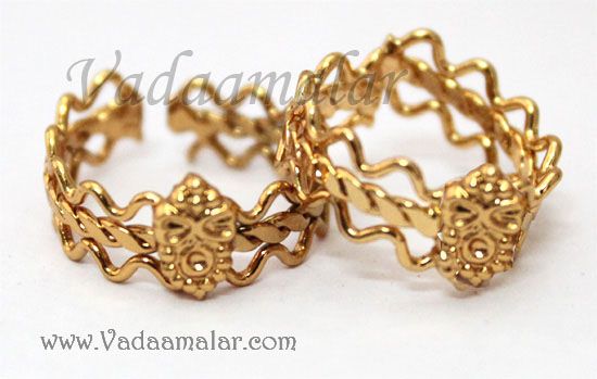 Metti Bichiya Micro Gold toned  Indian Style Toe Ring Feet Jewelry - 1 pair