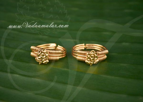 2 pieces Micro Gold plated Metti India Style Toe Ring Feet Leg Jewelry