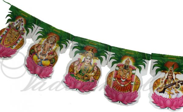 5 meters Plastic Leaf Design with Deities India Toran Doorway Decorative Hanging 
