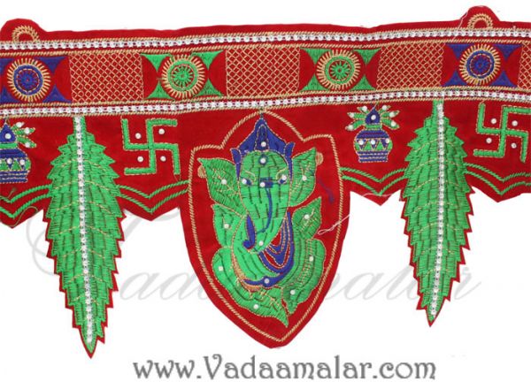 Indian Fine Art Door Hanging Cotton Fabric Ganesha Embroidery Hand Made Tapestry