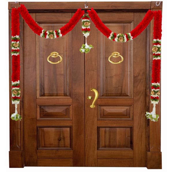 Decorative Red Color Garland Door Decoration Synthetic Flowers - Washable