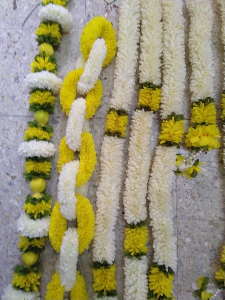 Kolam Backdrop and Yellow White Flowers Festival Decorations