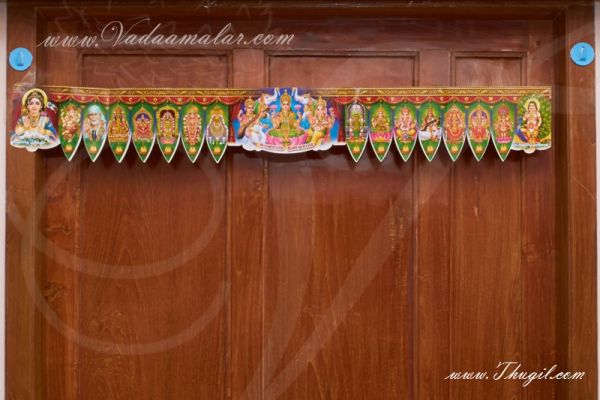 5 meters Paper Mango Leaf Design with Deities India Toran Doorway Decorative Hanging 