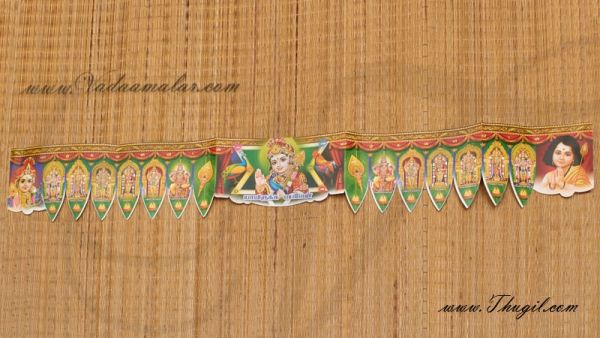 5 meters Paper Mango Leaf Design with Deities India Toran Doorway Decorative Hanging 