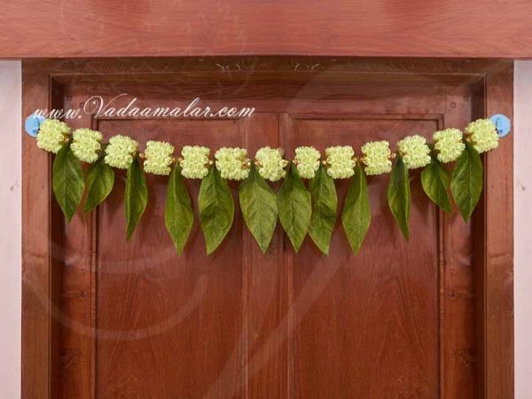 Mango Leaf with Plastic Jasmine Flower Toran Tapestry Doorway Decorative Hanging 