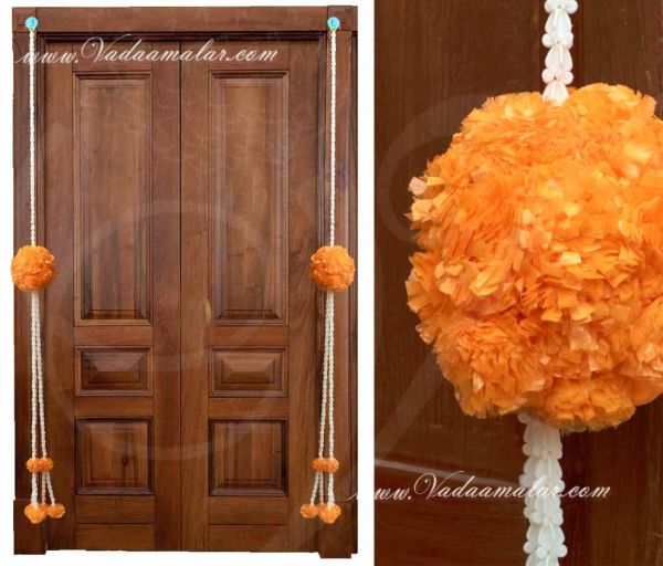 Orange Fluffy Paper Flower with Plastic Crown Flower India Design Decorations buy now