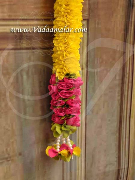 Yellow with Pink Toran Door Decoration Thoranam Hanging Synthetic Flowers Buy Now 60