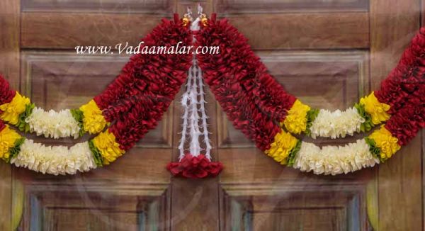 Yellow with Maroon Toran Door Decoration Indian Style Flowers Buy Now 