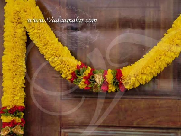 Yellow with Maroon Toran Door Decoration Indian Style Flowers Buy Now 