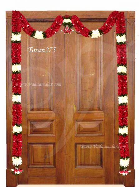 Dark Red Flowers Door Decorative Synthetic Indian Floral Design 65 inches 