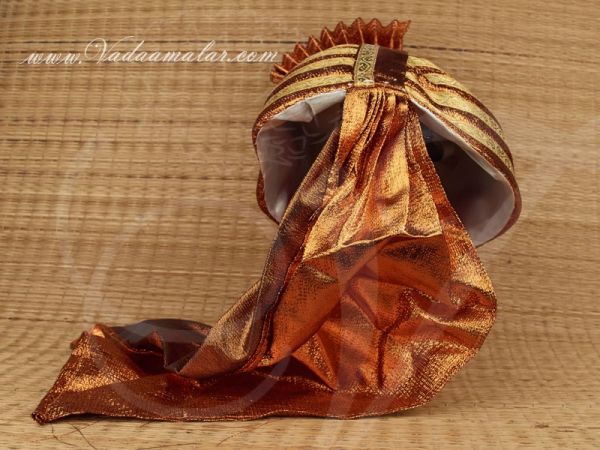 Large Orange Gold Color Turban Crown with gold trim, Bollywood, weddings , fancy dress