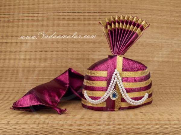 Large Magenta Gold Color Turban Crown with gold trim, Bollywood, weddings , fancy dress