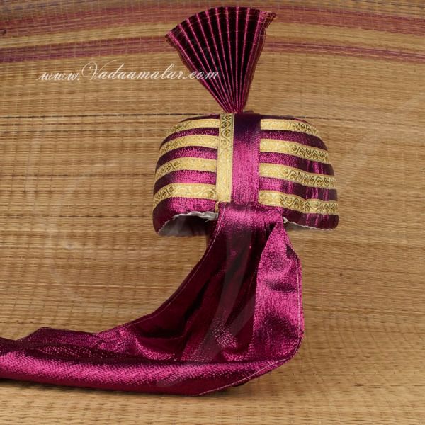 Large Magenta Gold Color Turban Crown with gold trim, Bollywood, weddings , fancy dress