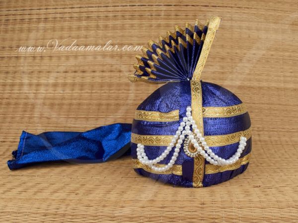 Large Blue Gold Color Turban Crown with gold trim, Bollywood, weddings , fancy dress